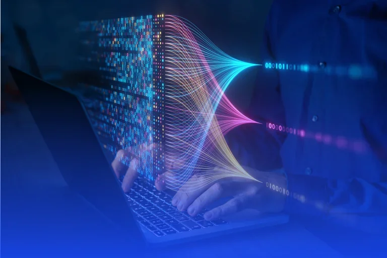 data lines above a laptop