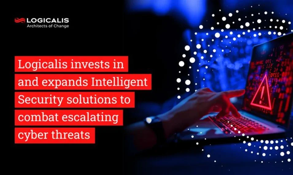 Hands with warning on laptop and text that reads Logicalis invests in and expands Intelligent Security solutions to combat escalating cyber threats